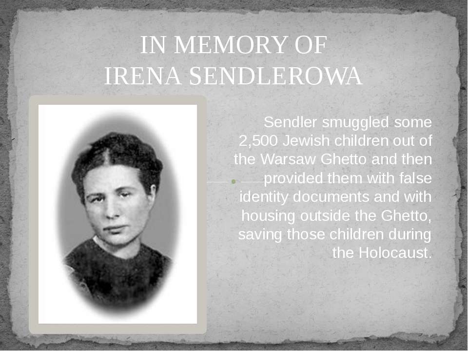 IN MEMORY OF IRENA SENDLEROWA - Скачать Читать Лучшую Школьную Библиотеку Учебников (100% Бесплатно!)